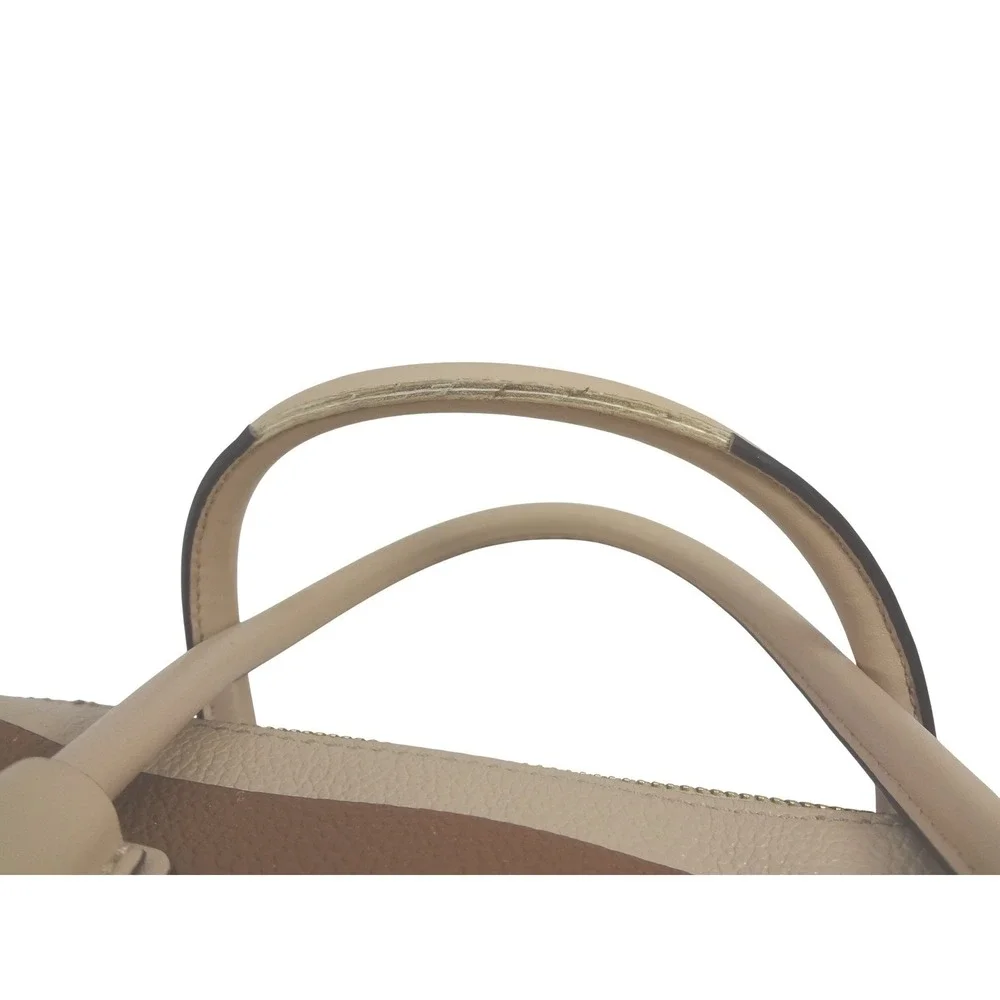 Michael‎ Kors Mercer Medium Colorblock Pebbled Leather Satchel Brown Cream Gold